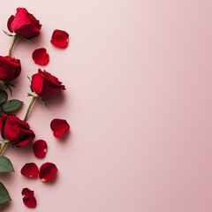 Artistic Pink Textured Background with Red Roses and Heart Details for Valentine’s Day Romantic Celebrations