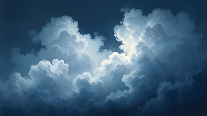 Fototapeta premium Dramatic Navy Blue Cloudscape, Abstract Swirling Cloud Patterns with Contrasting Light and Shadow