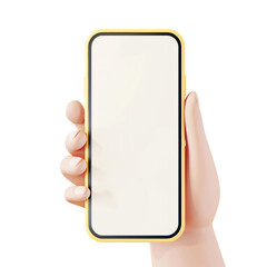 A cartoon hand holding a yellow mobile phone