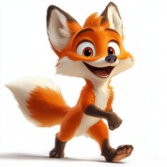 Obraz premium Playful cartoon fox with bright orange fur and joyful expression