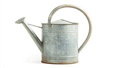 Vintage Metal Watering Can with Simple Design Isolated on White Background