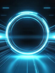 Abstract Blue Neon Circle Light Speed Design