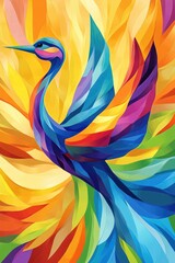 Fototapeta premium rainbow bird illustration with vibrant wings and a bold artistic style, perfect for creative advertising, fashion campaigns, and modern business designs..