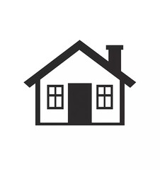 Vector icon of a house silhouette in a flat design with a simple black, white, and gray background. 