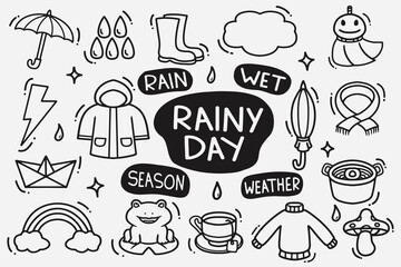 set of rainy doodle good for background, wallpaper, icon, element design, etc