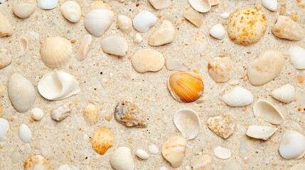 Fototapeta premium Serene Coastal Minimalism:Close-up of Sandy Beach with Tiny Seashells