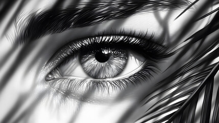 Fototapeta premium Captivating close-up of a human eye with intricate details artistic black and white studio setting