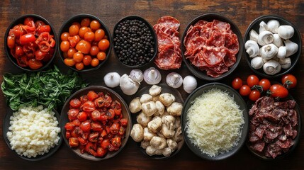 Prepare delicious pizza toppings! Fresh ingredients await.