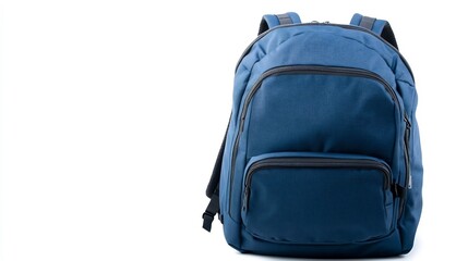 Naklejka premium Blue Backpack with Multiple Compartments Isolated on White Background