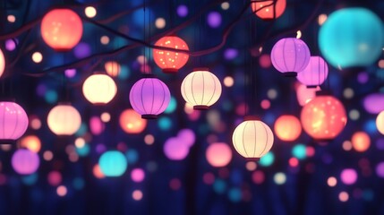 Colorful Lantern Festival with Glowing Lights in the Night Sky