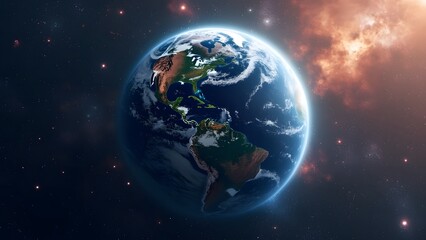 Obraz premium Stunning White Earth From Space, Galaxy & Nebula Background - Cosmic Planet View