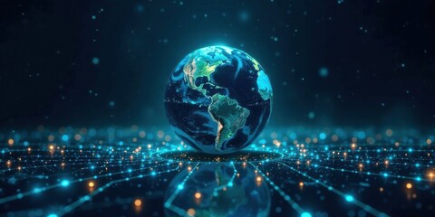Obraz premium Global Network Connectivity A Futuristic Digital Earth Visualization
