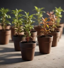 Obraz premium Alternanthera brasiliana seedlings in a row in a pot, seedlings, indoor