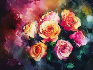Vibrant rose arrangement floral art colorful background romantic setting close-up view nature's beauty