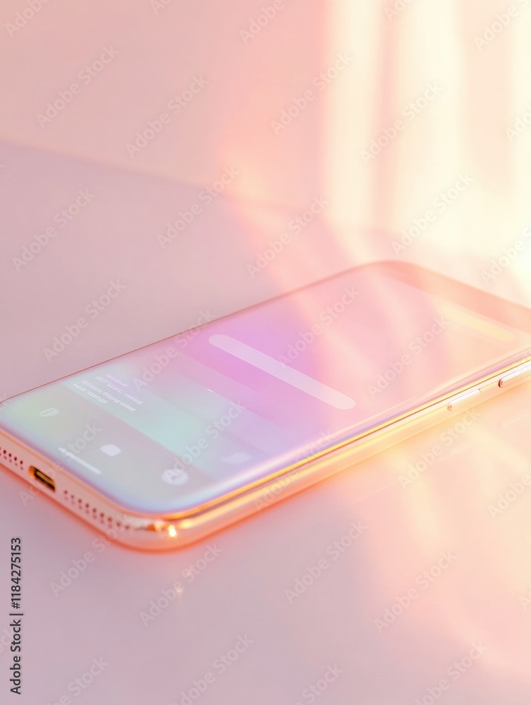 Poster close up view of a modern smartphone showing a lively messenger chat interface in warm lighting. gen