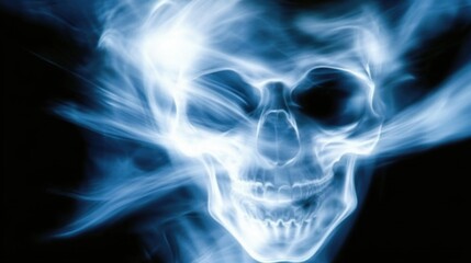Fototapeta premium Mysterious ethereal skull with surreal smoke and light effects for halloween design