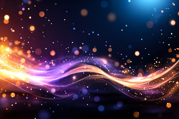 Obraz premium Vibrant abstract background with glowing lights and sparkling effects, featuring blend of purple, orange, and blue hues. Perfect for creative projects and digital designs