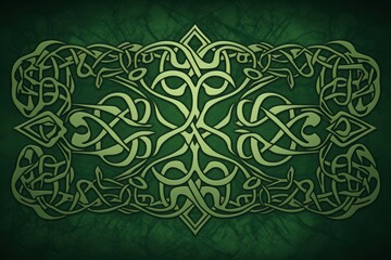 Intricate green celtic knot pattern on textured background