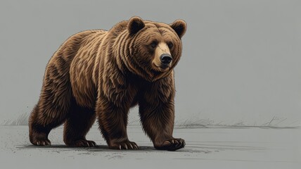 Obraz premium Majestic brown bear standing on neutral background.