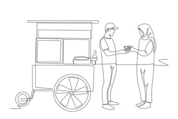 Street food vendors concept one-line drawing