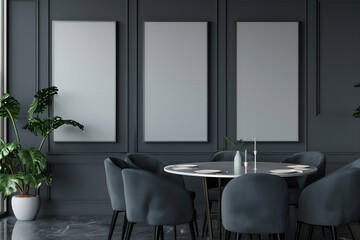 Cafe shop interior with blank poster on the wall, version 11