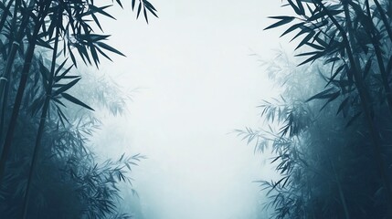 Serene Misty Bamboo Forest Landscape with Soft Light and Lush Foliage