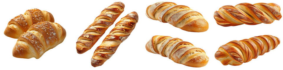 Bakery cake sourdough desserts clip art collection. Traditional baguette twist with rustic artisan ...