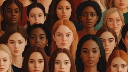 Fototapeta premium A vibrant illustration of diverse women uniting in solidarity.