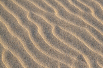 Sand in a wave pattern on the beach of the Mediterranean Sea at Habonim Beach Nature Reserve in Israel.
