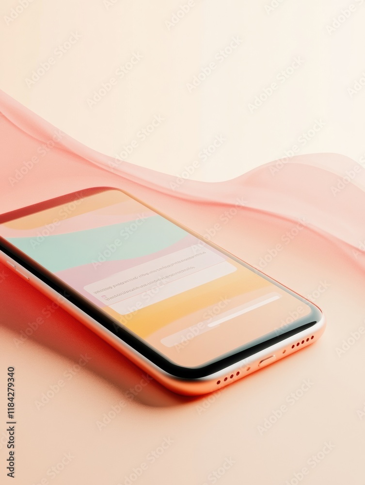 Poster modern smartphone displaying a messenger chat with vibrant colors and soft background textures. gene