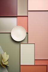 Geometric minimalist design with muted tones and ceramic plate