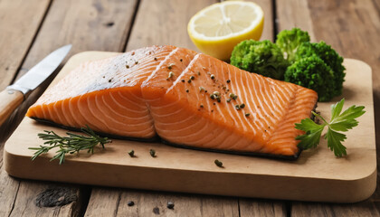 salmon on a wooden board