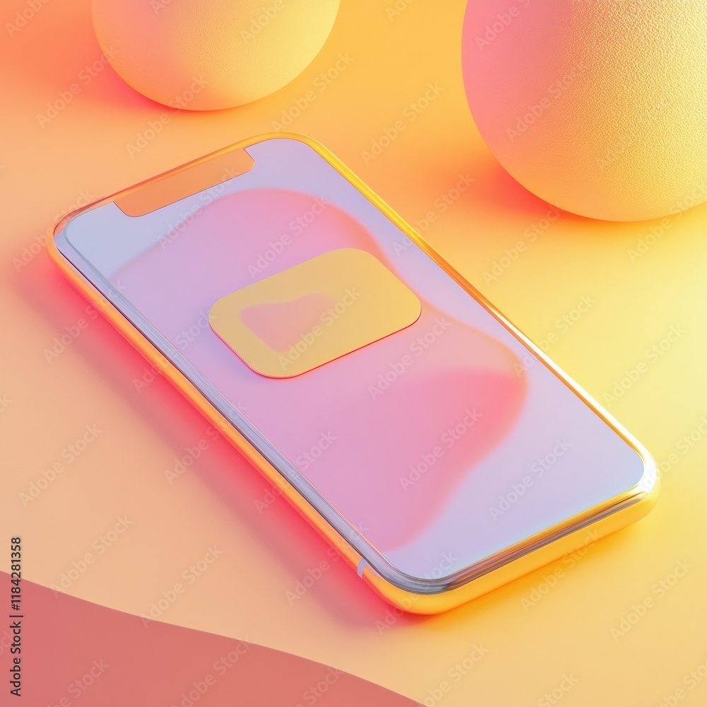 Poster Modern smartphone displaying messenger chat in vibrant colors on a minimalist background during daytime. Generative AI