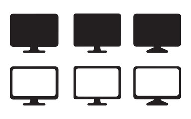 black and white computer monitor icons set vector art 