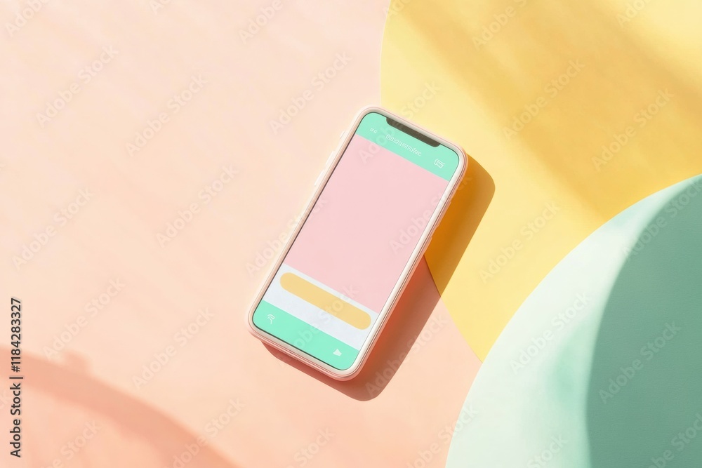 Aufkleber Modern smartphone rests on colorful surface while displaying a vibrant messenger chat conversation in a contemporary setting. Generative AI