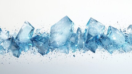 A striking visual of shattered blue ice pieces against a light background, conveying a sense of coolness and clarity.