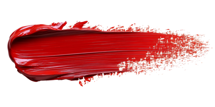 3D glossy red brush stroke texture isolated on white background