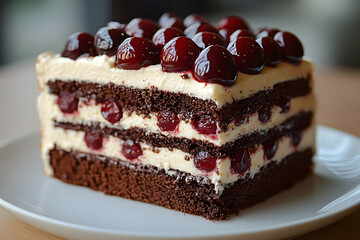 Decadent Chocolate Cherry Cake with Layers of Creamy Filling and Fresh Cherries