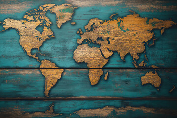 World map on wooden texture. generative AI