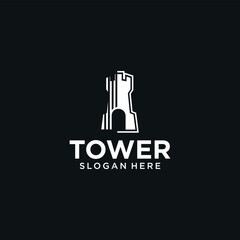 T-shaped tower logo design template, tall building logo with T-shaped tower concept.