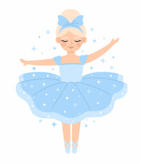 Dancing princess ballerina in a blue dress. Flat vector illustration. © Kateryna Moskaleno