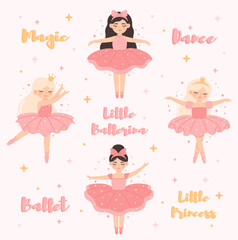 Set of cute girls ballerinas. Princess ballerinas dance. Flat vector illustration. © Kateryna Moskaleno