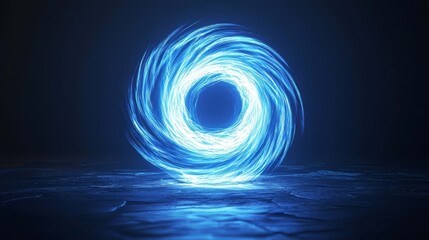 glowing blue, time portal with swirling lights and sparkles, creating a magical effect. The round ring glows brightly, surrounded by an abstract, space-like background