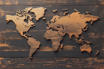 World map on wooden texture. generative AI