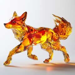 Vibrant Crystal Fox Sculpture with Intricate Facets and Reflective Surfaces on a Minimalist Background