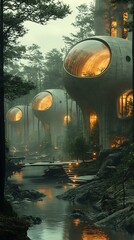 Futuristic Homes Nestled Within a Tranquil Forest Setting