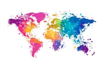 Fototapeta premium Abstract colorful world map with global network connections on white. Vector illustration, bold lines, flat colors, minimalism.