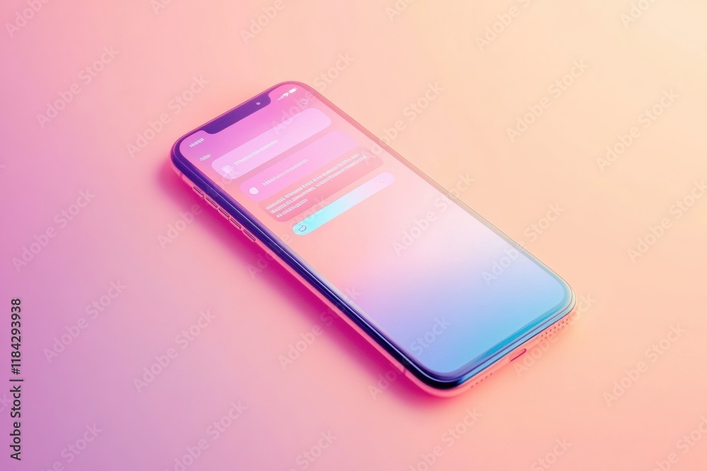 Aufkleber Close up view of a modern smartphone showing a colorful messenger chat with vibrant background light and soft gradients. Generative AI
