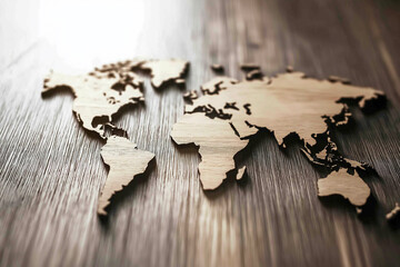 World map on wooden texture. generative AI