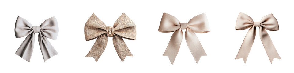 Four decorative bows in various styles and colors on a transparent background